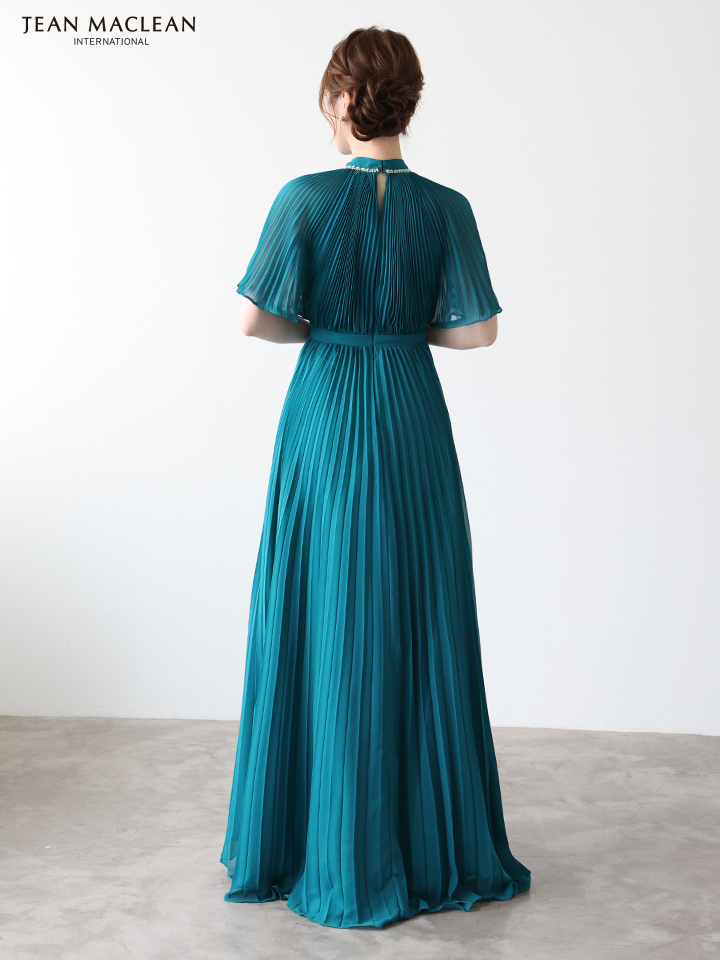 JEAN MACLEAN ジャンマクレーン ワンカラー/半袖/フロントカットアウト/プリーツ/Aライン/ロングドレス ja51951