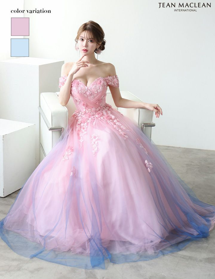 JEAN MACLEAN ジャンマクレーン *YOZAKURA DRESS*-夜桜- グラデーション/フラワーモチーフ/オフショル/姫/ロングドレス ja51954