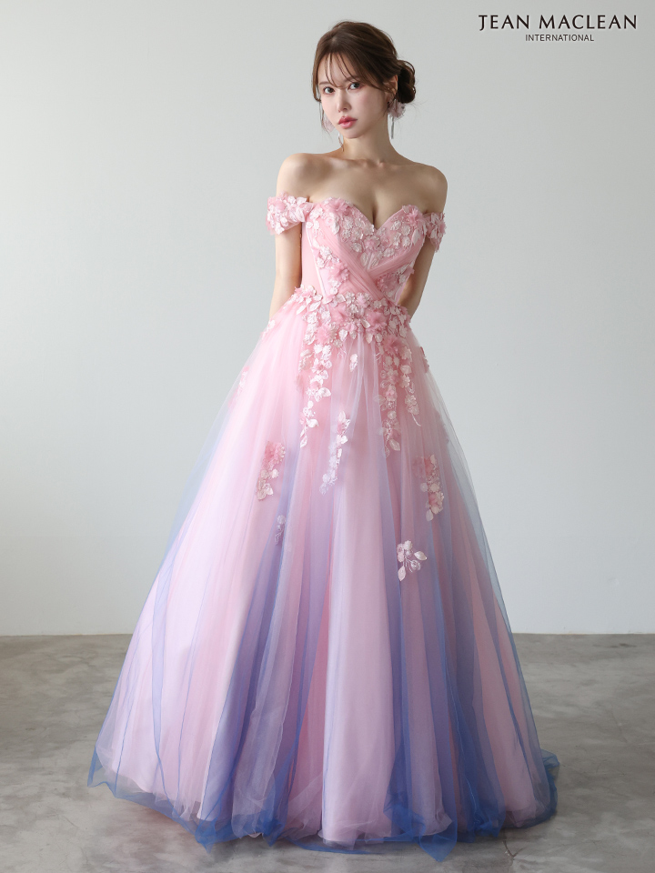 JEAN MACLEAN ジャンマクレーン *YOZAKURA DRESS*-夜桜- グラデーション/フラワーモチーフ/オフショル/姫/ロングドレス ja51954