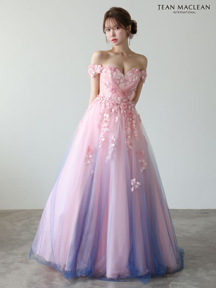 JEAN MACLEAN ジャンマクレーン *YOZAKURA DRESS*-夜桜- グラデーション/フラワーモチーフ/オフショル/姫/ロングドレス ja51954
