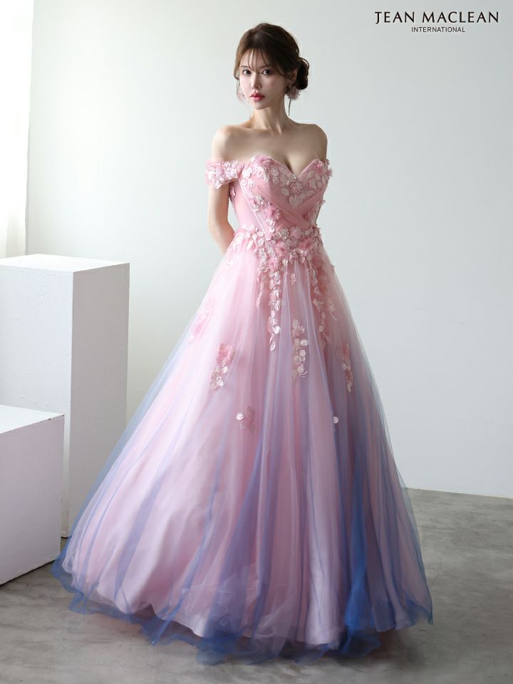 JEAN MACLEAN ジャンマクレーン *YOZAKURA DRESS*-夜桜- グラデーション/フラワーモチーフ/オフショル/姫/ロングドレス ja51954