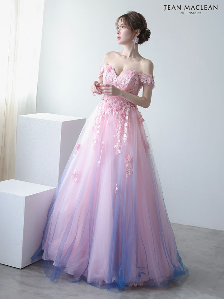 JEAN MACLEAN ジャンマクレーン *YOZAKURA DRESS*-夜桜- グラデーション/フラワーモチーフ/オフショル/姫/ロングドレス ja51954