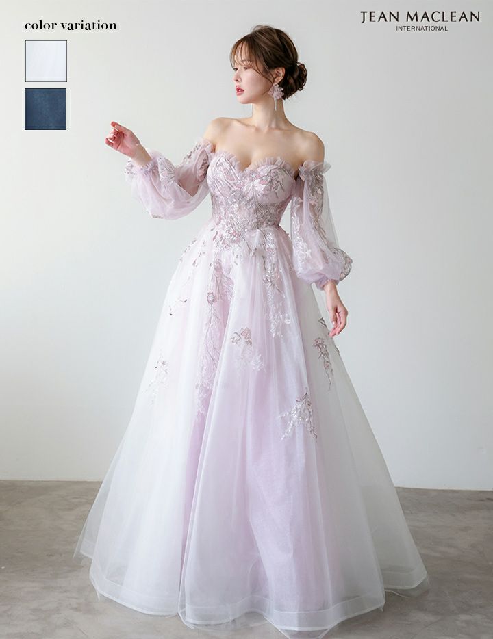 JEAN MACLEAN ジャンマクレーン スパンコール/花柄刺繍/オフショル/姫/ロングドレス 【袖取り外し可能】 ja51955