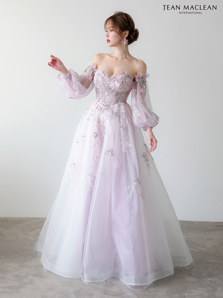 JEAN MACLEAN ジャンマクレーン スパンコール/花柄刺繍/オフショル/姫/ロングドレス 【袖取り外し可能】 ja51955
