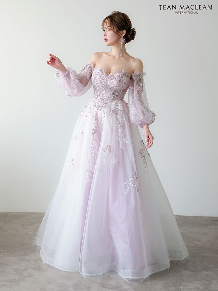 JEAN MACLEAN ジャンマクレーン スパンコール/花柄刺繍/オフショル/姫/ロングドレス 【袖取り外し可能】 ja51955