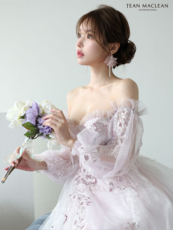 JEAN MACLEAN ジャンマクレーン スパンコール/花柄刺繍/オフショル/姫/ロングドレス 【袖取り外し可能】 ja51955