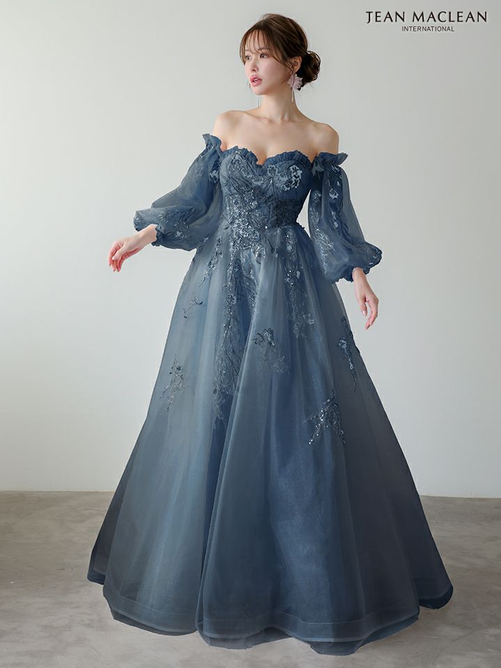 JEAN MACLEAN ジャンマクレーン スパンコール/花柄刺繍/オフショル/姫/ロングドレス 【袖取り外し可能】 ja51955