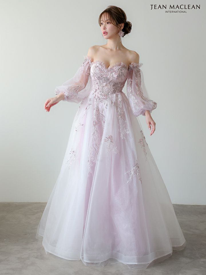 JEAN MACLEAN ジャンマクレーン スパンコール/花柄刺繍/オフショル/姫/ロングドレス 【袖取り外し可能】 ja51955