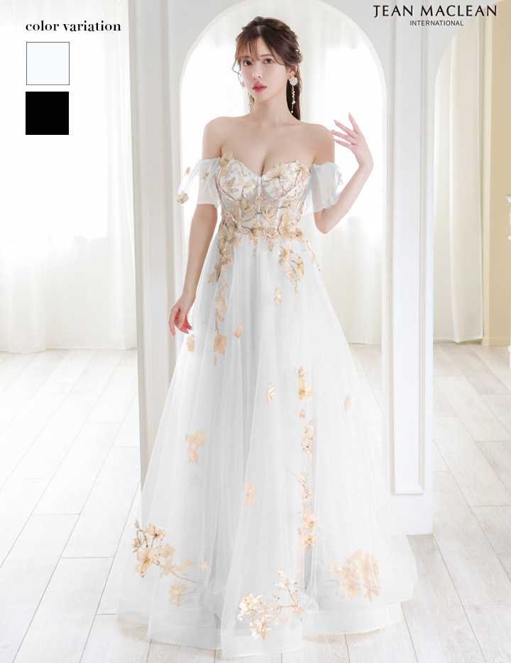 JEAN MACLEAN ジャンマクレーン 立体フラワー刺繍/オフショル/パフスリーブ付き/姫/ロングドレス ja41690