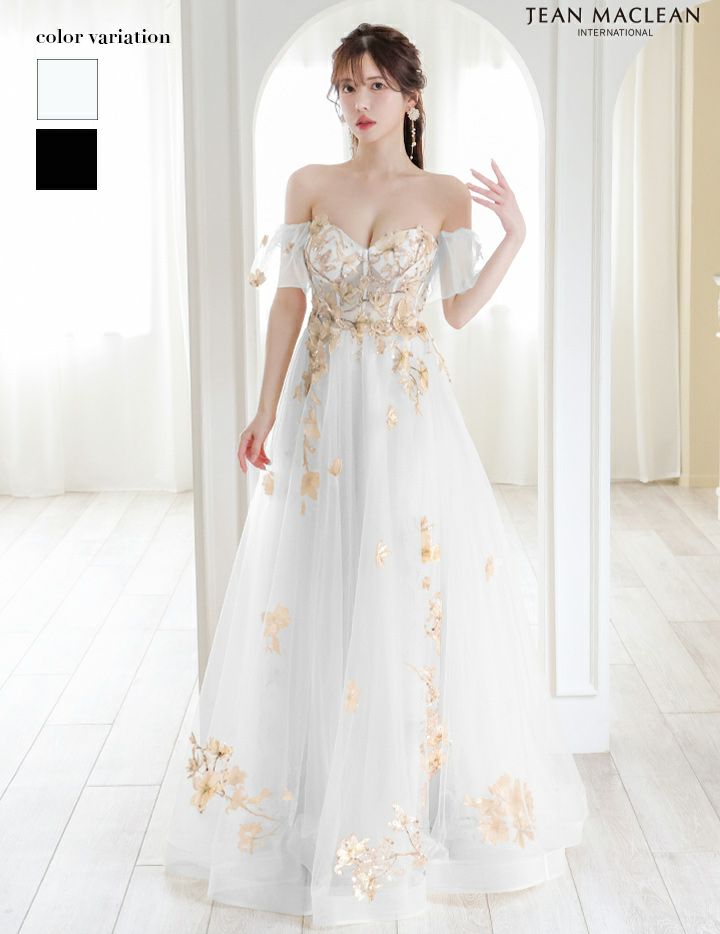 タグ付き】jean maclean♡ビーズロングドレス イエロー 超美品　JEAN MACLEAN花柄レースドレス Vネック ビーズ付き