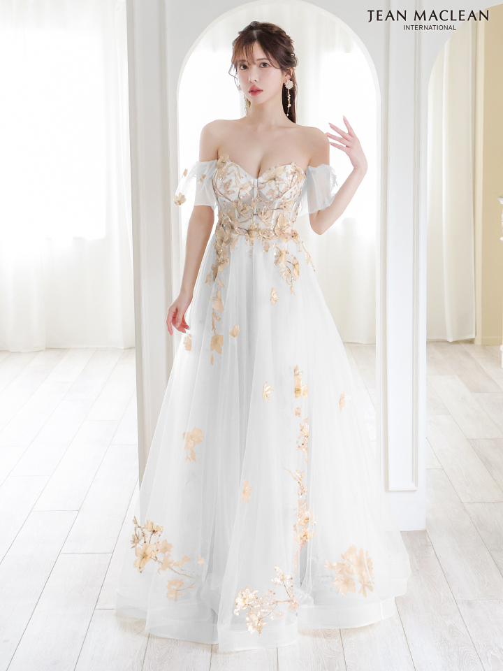 JEAN MACLEAN ジャンマクレーン 立体フラワー刺繍/オフショル/パフスリーブ付き/姫/ロングドレス ja41690