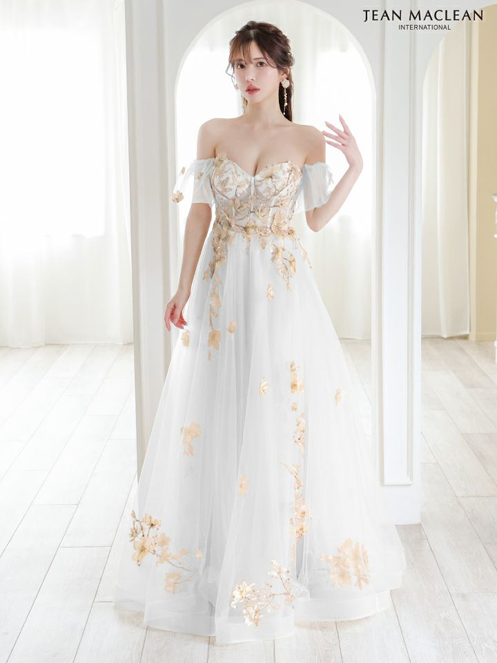 JEAN MACLEAN ジャンマクレーン 立体フラワー刺繍/オフショル/パフスリーブ付き/姫/ロングドレス ja41690