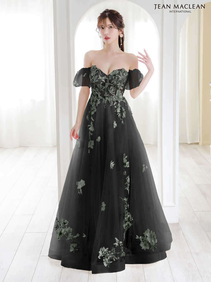 JEAN MACLEAN ジャンマクレーン 立体フラワー刺繍/オフショル/パフスリーブ付き/姫/ロングドレス ja41690