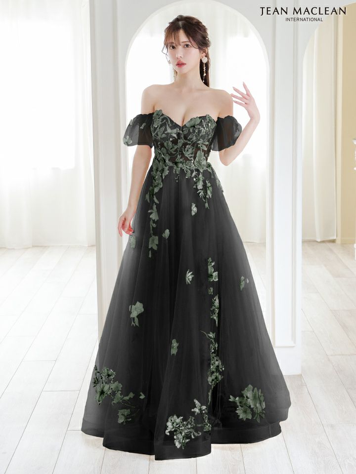JEAN MACLEAN ジャンマクレーン 立体フラワー刺繍/オフショル/パフスリーブ付き/姫/ロングドレス ja41690