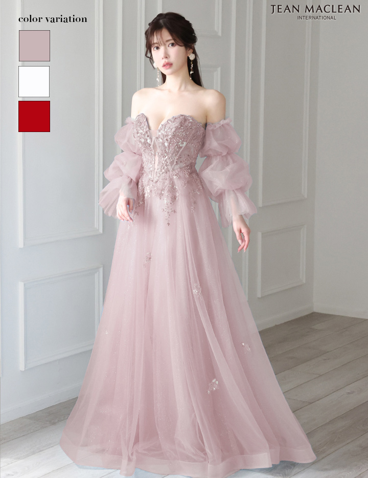 JEAN MACLEAN ジャンマクレーン バレエコアスリーブ/スパンコール刺繍/オフショル/姫/ロングドレス 【袖取り外し可能】 ja41691