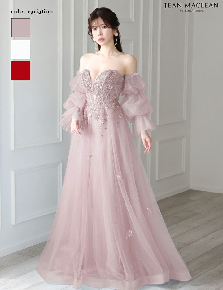JEAN MACLEAN ジャンマクレーン バレエコアスリーブ/スパンコール刺繍/オフショル/姫/ロングドレス 【袖取り外し可能】 ja41691