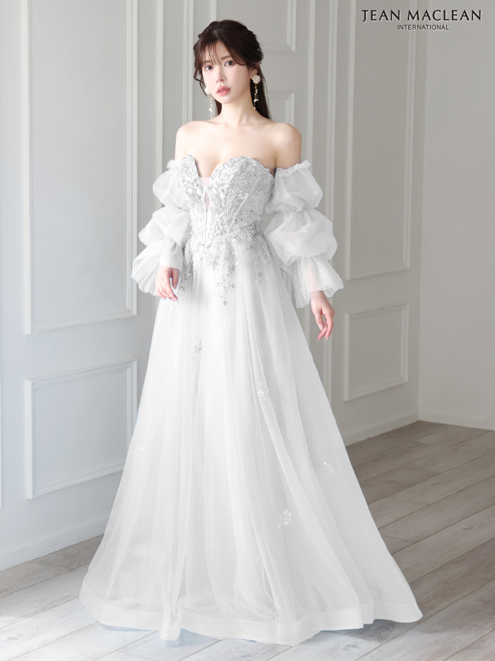 JEAN MACLEAN ジャンマクレーン バレエコアスリーブ/スパンコール刺繍/オフショル/姫/ロングドレス 【袖取り外し可能】 ja41691