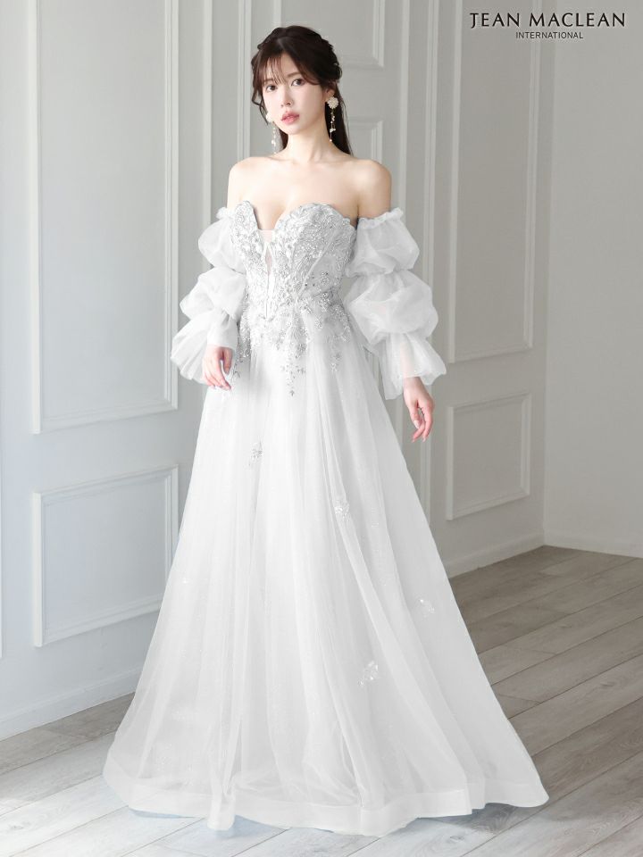 JEAN MACLEAN ジャンマクレーン バレエコアスリーブ/スパンコール刺繍/オフショル/姫/ロングドレス 【袖取り外し可能】 ja41691