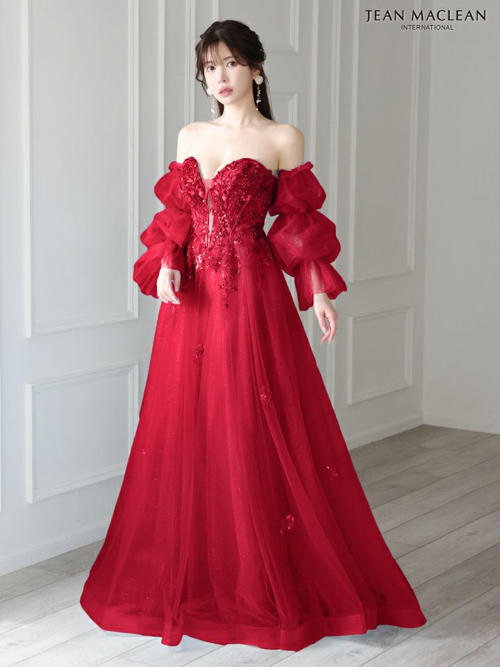 JEAN MACLEAN ジャンマクレーン バレエコアスリーブ/スパンコール刺繍/オフショル/姫/ロングドレス 【袖取り外し可能】 ja41691