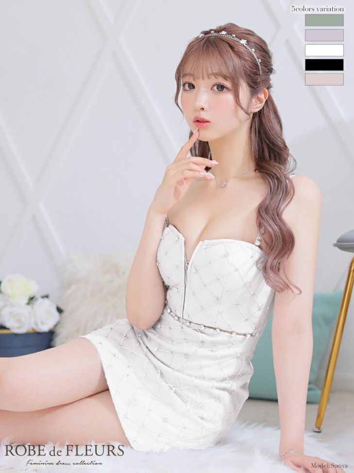 ROBE de FLEURS ローブドフルール クリスタルビジューキャミドレス fm2828