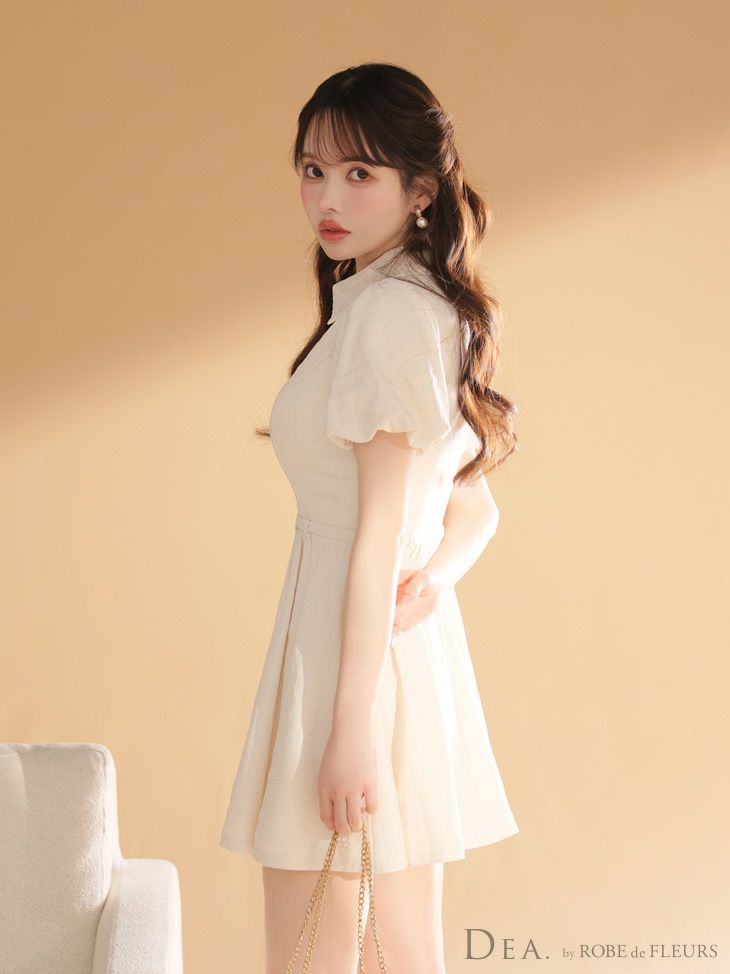 DEA. ディア バイ ローブドフルール ワッフル素材クラシカル襟付きフレアミニキャバドレス de4319