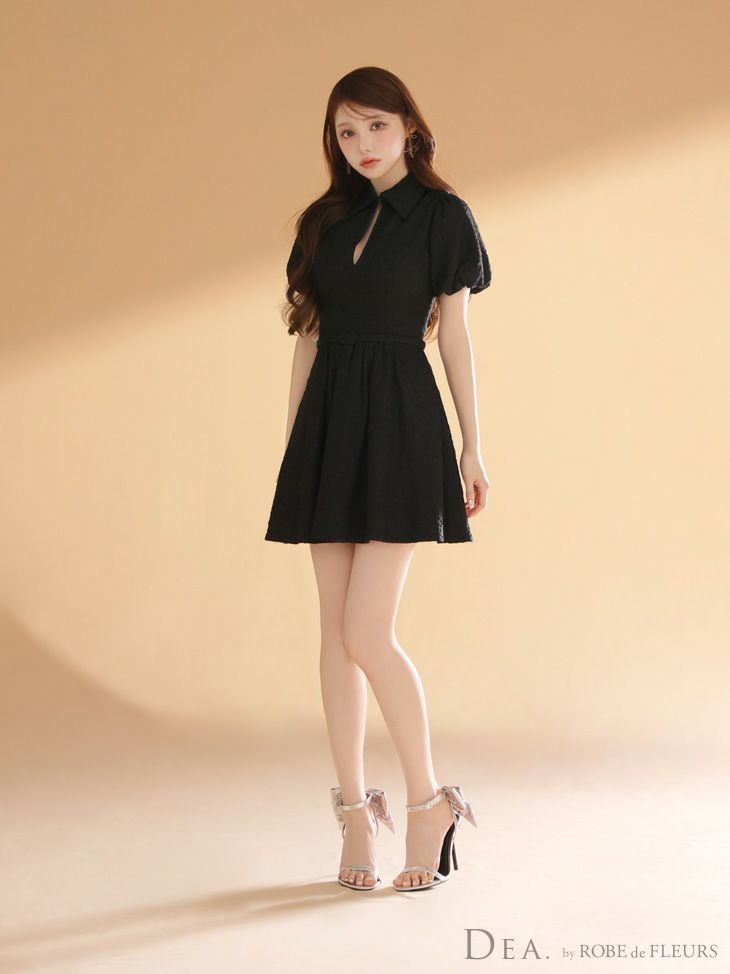 DEA. ディア バイ ローブドフルール ワッフル素材クラシカル襟付きフレアミニキャバドレス de4319