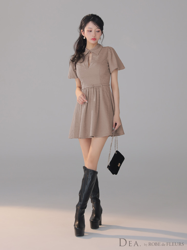 DEA. ディア バイ ローブドフルール ワッフル素材クラシカル襟付きフレアミニキャバドレス de4319