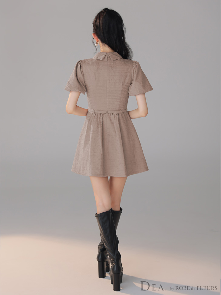 DEA. ディア バイ ローブドフルール ワッフル素材クラシカル襟付きフレアミニキャバドレス de4319