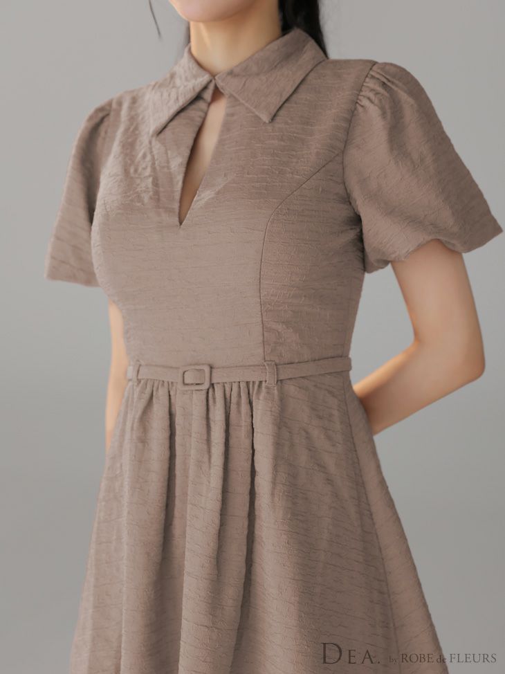 DEA. ディア バイ ローブドフルール ワッフル素材クラシカル襟付きフレアミニキャバドレス de4319