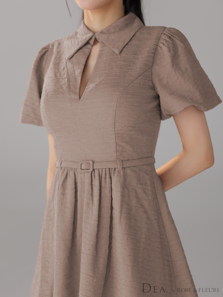 DEA. ディア バイ ローブドフルール ワッフル素材クラシカル襟付きフレアミニキャバドレス de4319