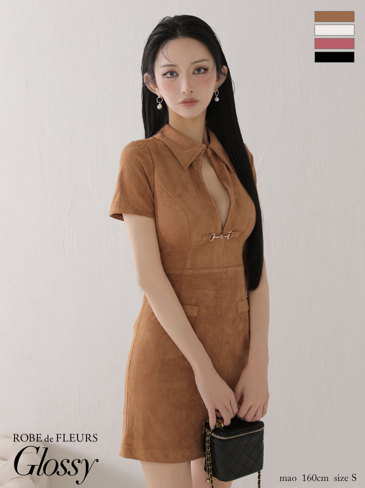 Glossy ローブドフルールグロッシー 【XS～Lサイズあり】スエードバストカット半袖ミニキャバドレス gl3945