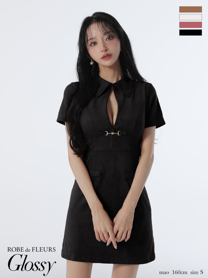 Glossy ローブドフルールグロッシー 【XS～Lサイズあり】スエードバストカット半袖ミニキャバドレス gl3945