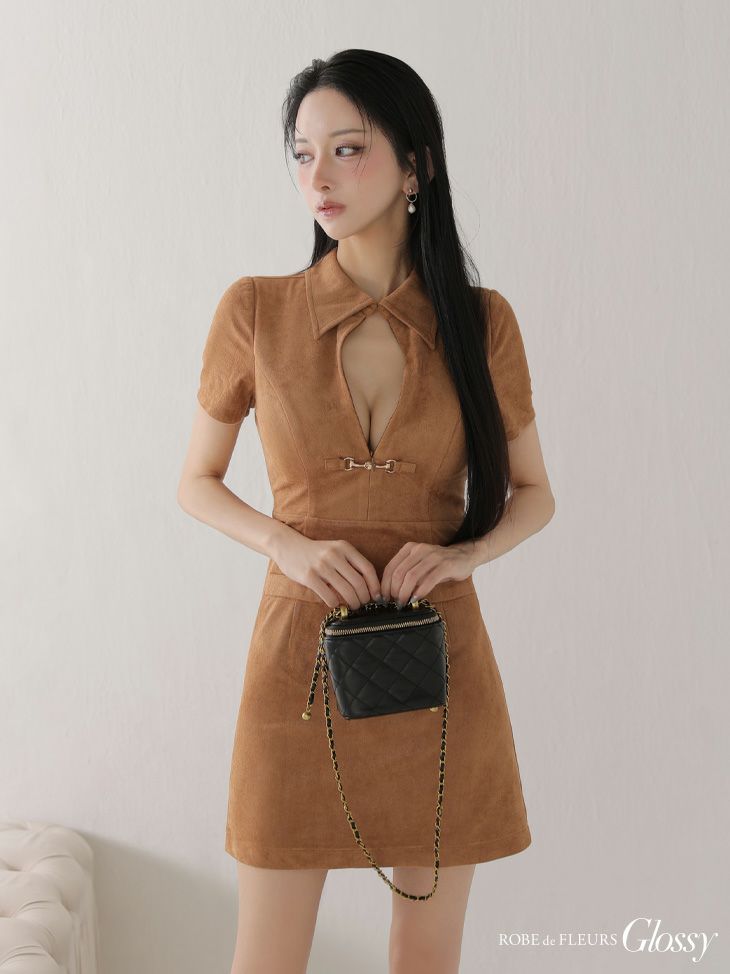 Glossy ローブドフルールグロッシー 【XS～Lサイズあり】スエードバストカット半袖ミニキャバドレス gl3945