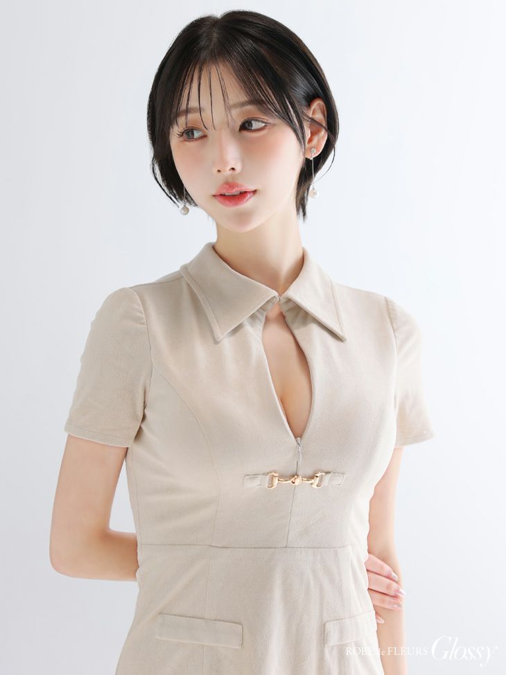 Glossy ローブドフルールグロッシー 【XS～Lサイズあり】スエードバストカット半袖ミニキャバドレス gl3945