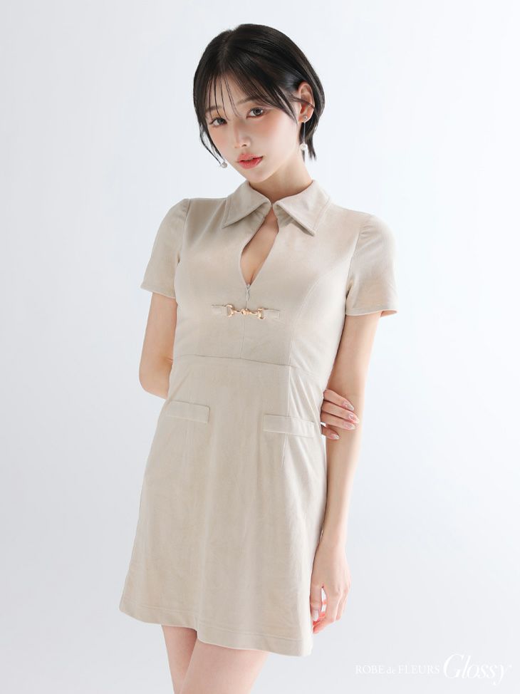 Glossy ローブドフルールグロッシー 【XS～Lサイズあり】スエードバストカット半袖ミニキャバドレス gl3945