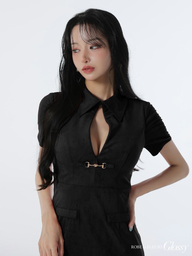 Glossy ローブドフルールグロッシー 【XS～Lサイズあり】スエードバストカット半袖ミニキャバドレス gl3945