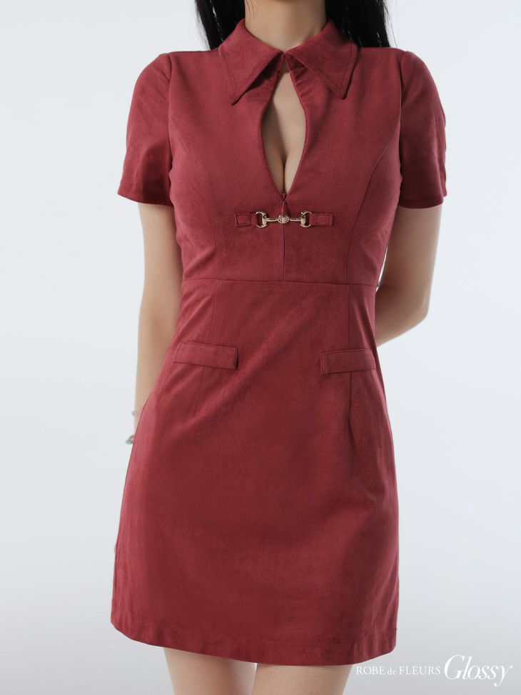 Glossy ローブドフルールグロッシー 【XS～Lサイズあり】スエードバストカット半袖ミニキャバドレス gl3945