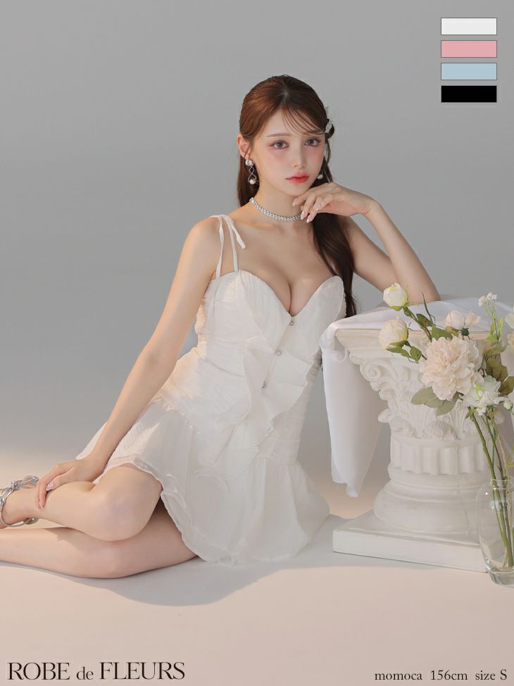 ROBE de FLEURS ローブドフルール 【XSサイズあり】サテンフロントシフォンフレアミニキャバドレス fm4326