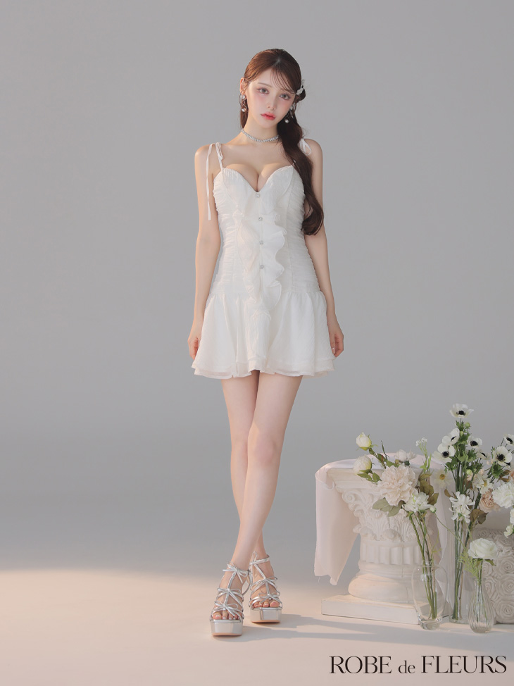 ROBE de FLEURS ローブドフルール 【XSサイズあり】サテンフロントシフォンフレアミニキャバドレス fm4326