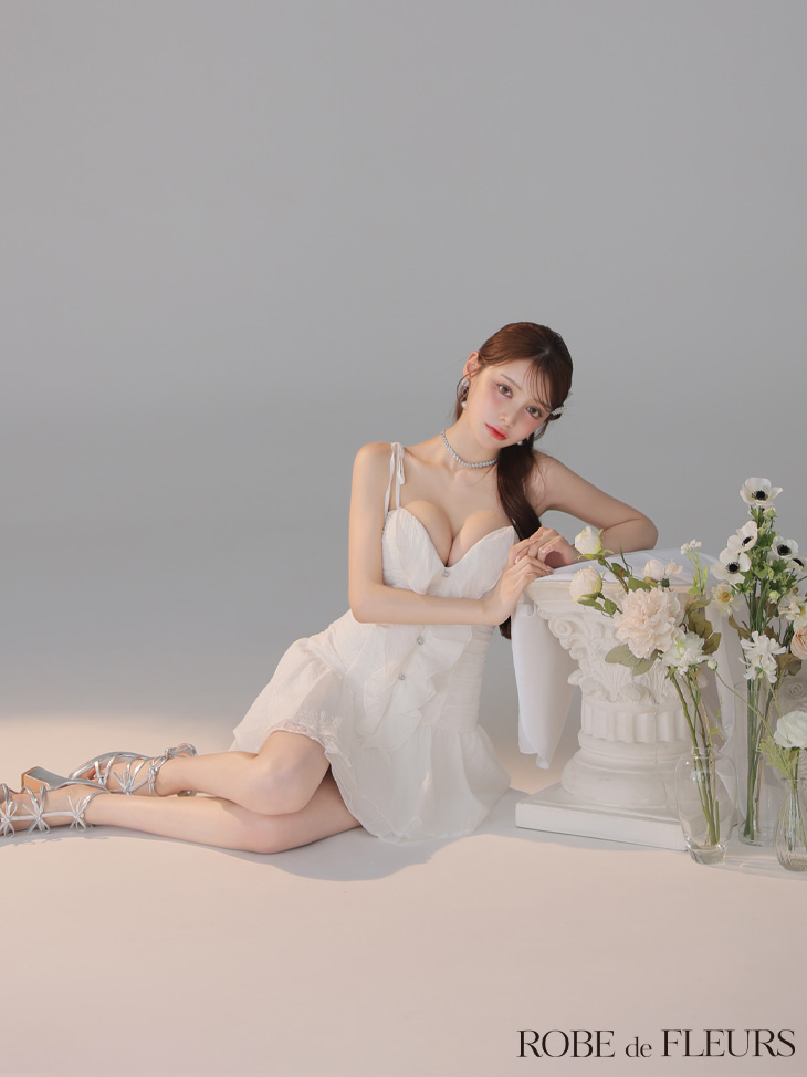 ROBE de FLEURS ローブドフルール 【XSサイズあり】サテンフロントシフォンフレアミニキャバドレス fm4326