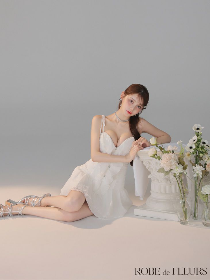 ROBE de FLEURS ローブドフルール 【XSサイズあり】サテンフロントシフォンフレアミニキャバドレス fm4326