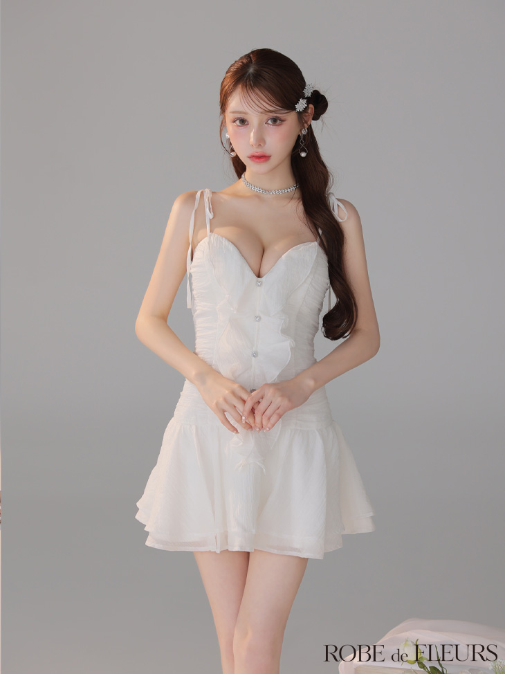 ROBE de FLEURS ローブドフルール 【XSサイズあり】サテンフロントシフォンフレアミニキャバドレス fm4326