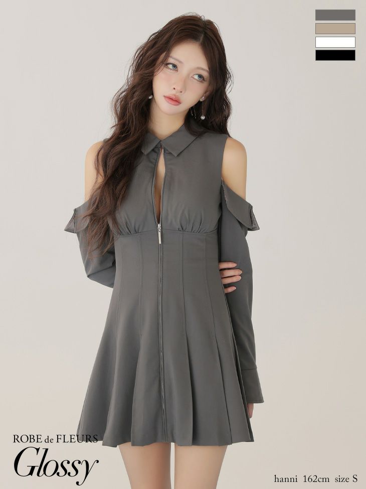 Glossy ローブドフルールグロッシー 【XSサイズあり】オフショルダーカットデザインフレアミニキャバドレス gl4126