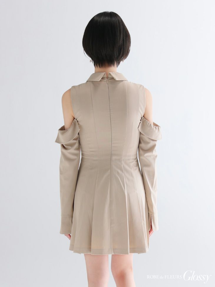 Glossy ローブドフルールグロッシー 【XSサイズあり】オフショルダーカットデザインフレアミニキャバドレス gl4126