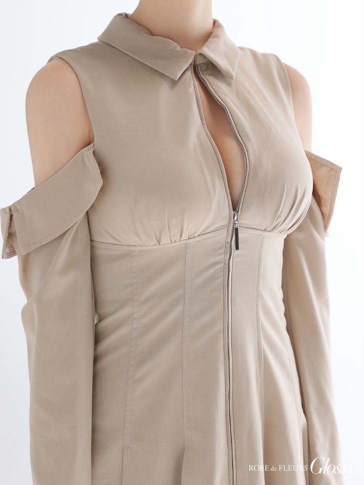 Glossy ローブドフルールグロッシー 【XSサイズあり】オフショルダーカットデザインフレアミニキャバドレス gl4126