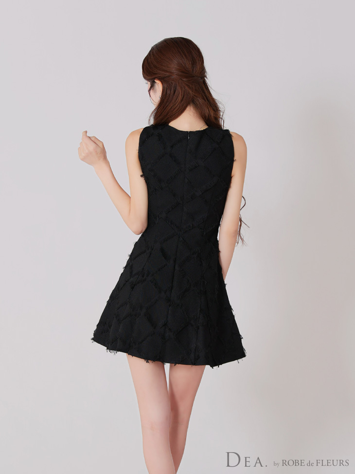 DEA. ディア バイ ローブドフルール 【XS~Lサイズあり】フリンジジャガードダブルボタンフレアミニキャバドレス de4311