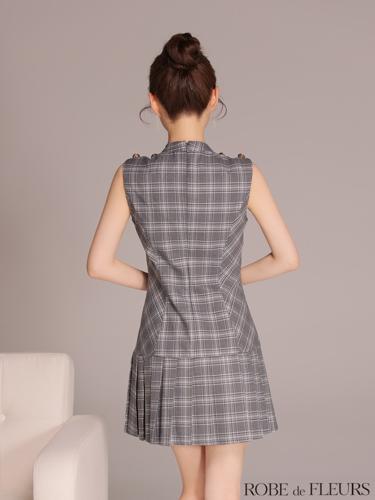ROBE de FLEURS ローブドフルール 【XSサイズあり】クラシカルチェックツイルプリーツミニキャバドレス fm3389-c