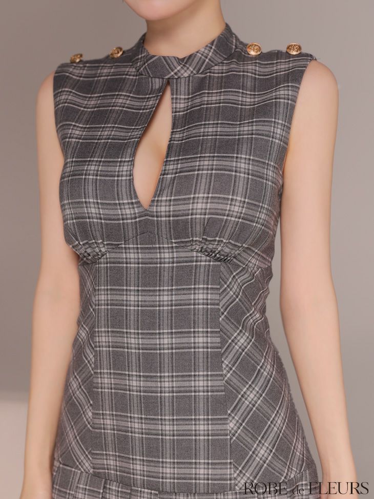ROBE de FLEURS ローブドフルール 【XSサイズあり】クラシカルチェックツイルプリーツミニキャバドレス fm3389-c