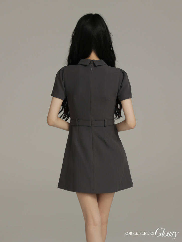 Glossy ローブドフルールグロッシー 【XS～Lサイズあり】シャツカラーウエストベルトフレアミニキャバドレス gl4617-c