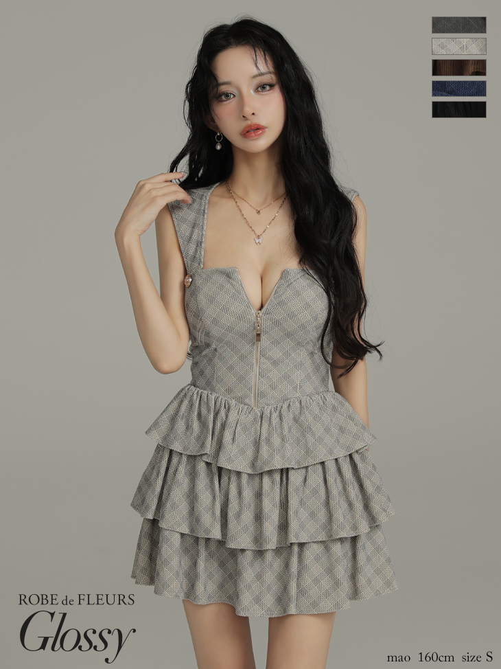 Glossy ローブドフルールグロッシー 【XSサイズあり】2wayフーディーバストジップティアードフレアミニキャバドレス gl4621-c